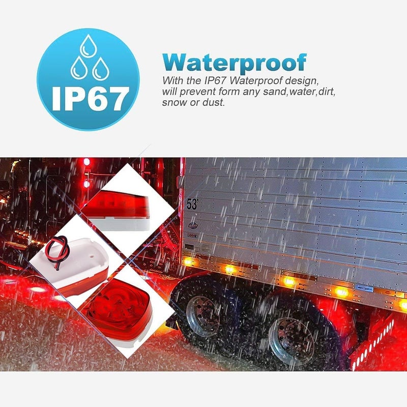 Partsam 14x Trailer RV Marker LED Light Double Bullseye 10 Diodes Clearance Light Red/Amber,[DOT Approved] 4x2 Tiger Eye/Double Bubble 12V Rectangular LED Side Marker Light Surface Mount Camper Truck - Image 5